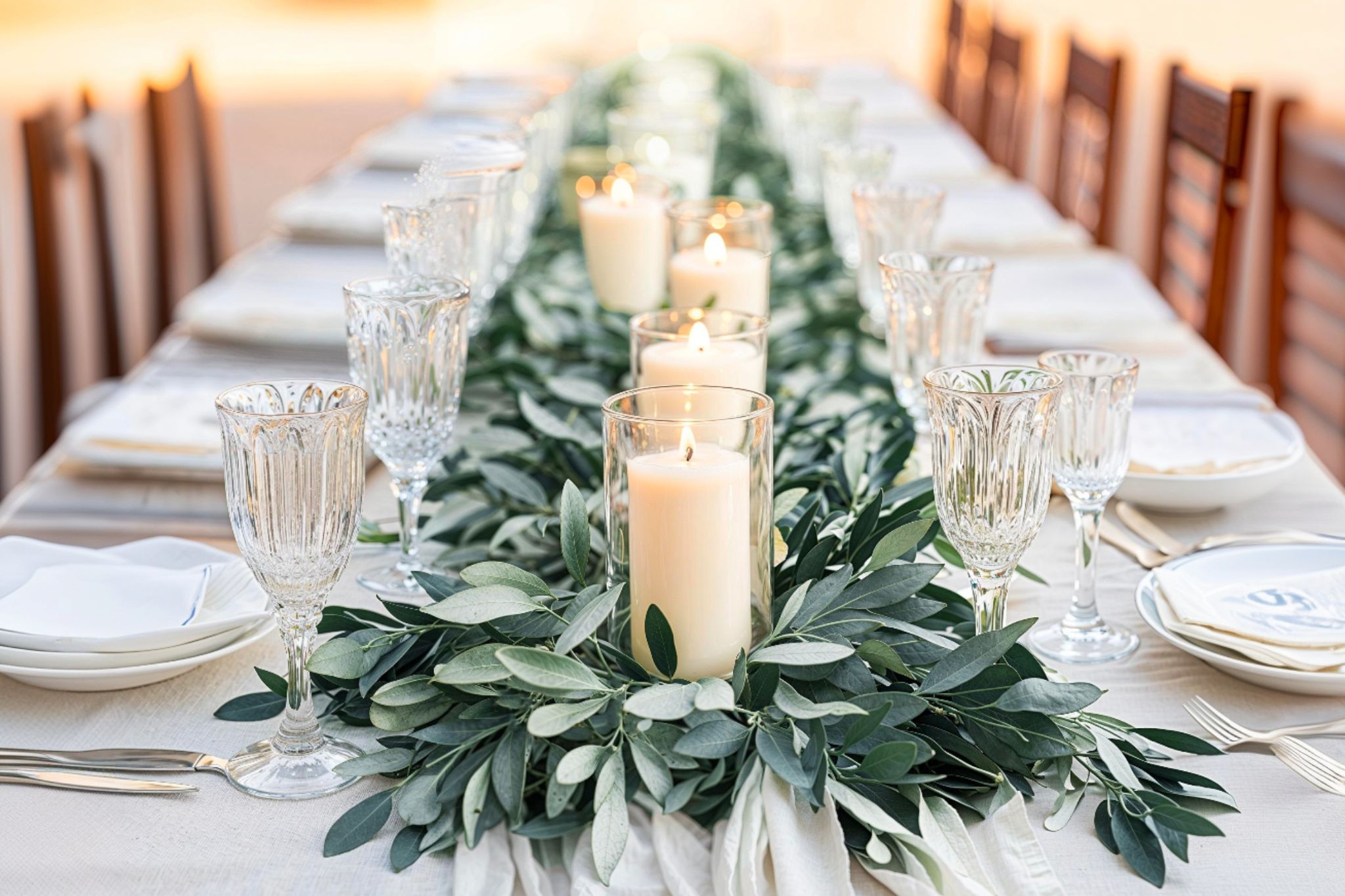 Preserved Olive Branches as a centerpiece on a wedding